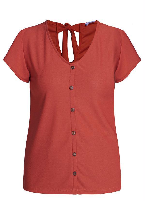 Outlet - Blusa Decote V Manga Curta Ferrugem 3