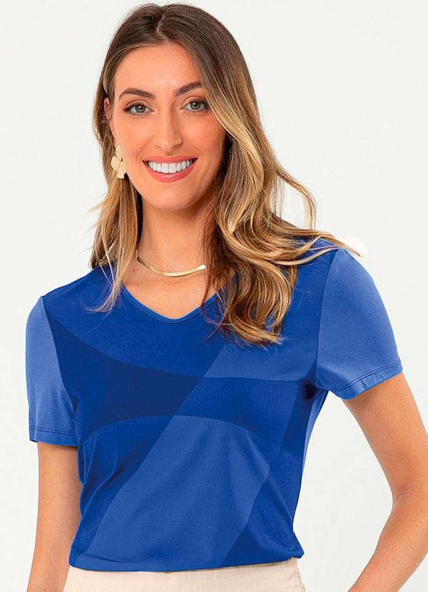 Cativa - Blusa Decote V Misturinha Azul