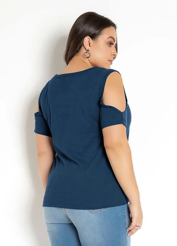 Moda Pop - Blusa Detalhe com Recortes Marinho 5