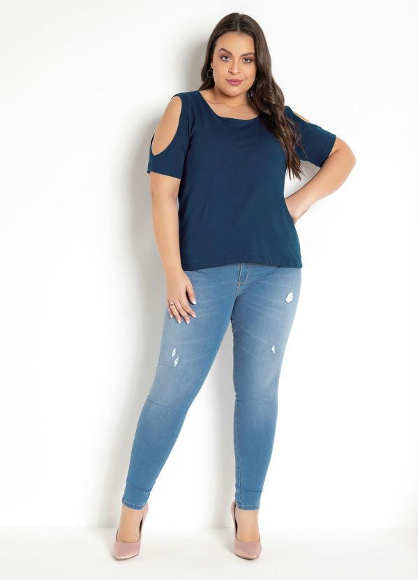 Moda Pop - Blusa Detalhe com Recortes Marinho 3