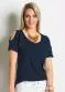 Moda Pop - Blusa Feminina Detalhe com Recorte Preta - variação: Marinho