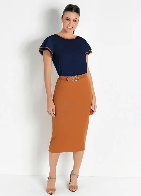 Rosalie - Blusa Detalhe em CarameloMarinho 5