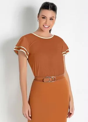 Rosalie - Blusa Detalhe Off White Caramelo - ROSALIE