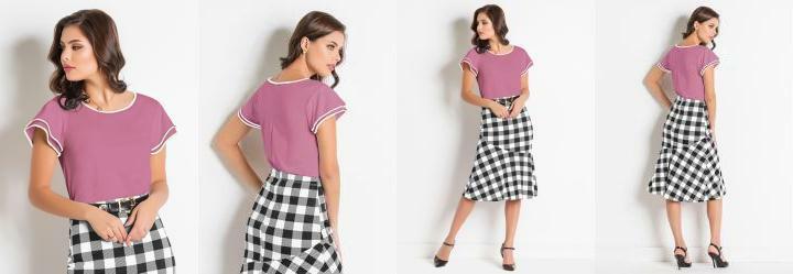 Blusa Detalhe Off White Rosa Moda Evanglica