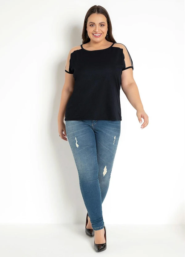 Moda Pop - Blusa Detalhe Tule Preto 3