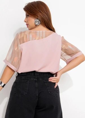 Quintess - Blusa Devorê Rosé em Chiffon - QUINTESS