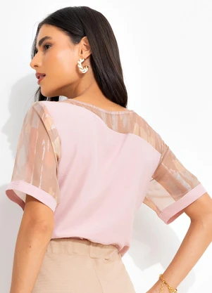 Quintess - Blusa Devorê Rosé em Chiffon - QUINTESS