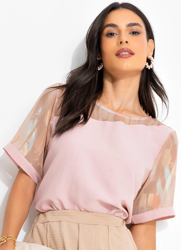 Quintess - Blusa Devorê Rosé em Chiffon