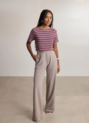 Lunender - Blusa Dlistrada em Malha Ribana Bordo - LUNENDER
