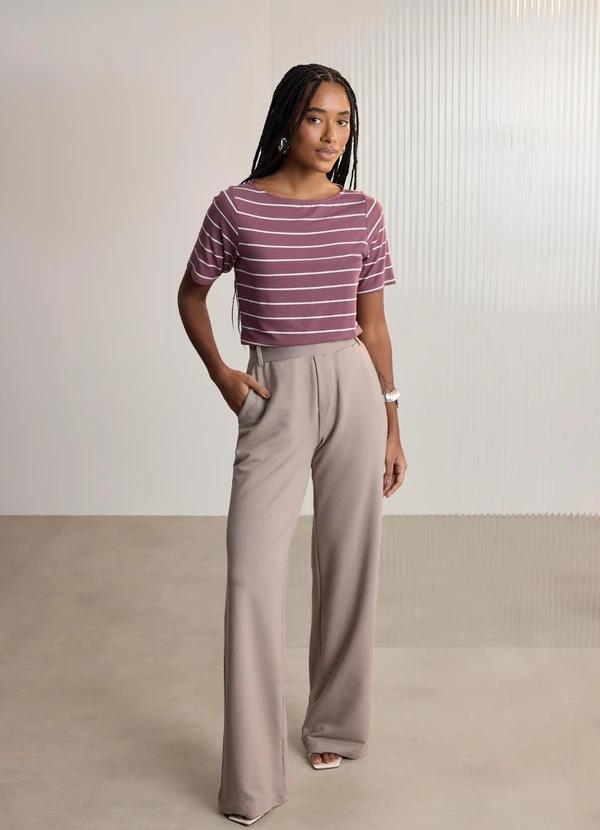 Lunender - Blusa Dlistrada em Malha Ribana Bordo