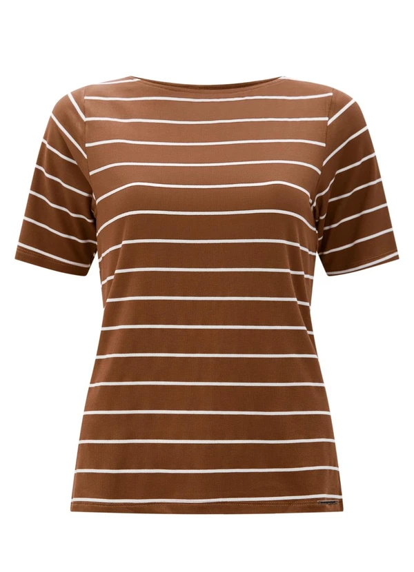 Lunender - Blusa Dlistrada em Malha Ribana Marrom