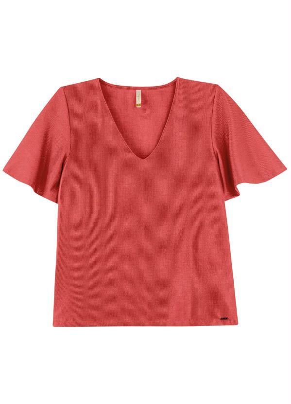 Blusa Elegante Comfy Canelado de Brilho Vermelho Marialicia