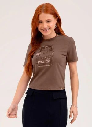 Cativa You - Blusa em Algodão  Marrom Escuro - CATIVA YOU