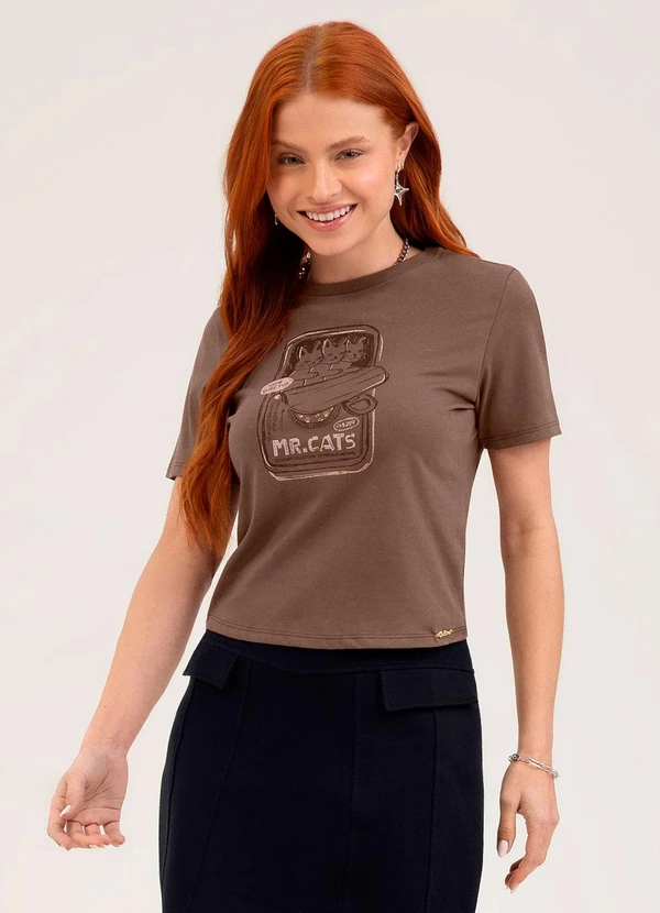 Cativa You - Blusa em Algodão Marrom Escuro