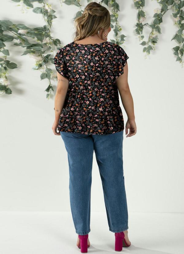 Quintess - Blusa em Camadas Mini Floral com Mangas Curtas 2