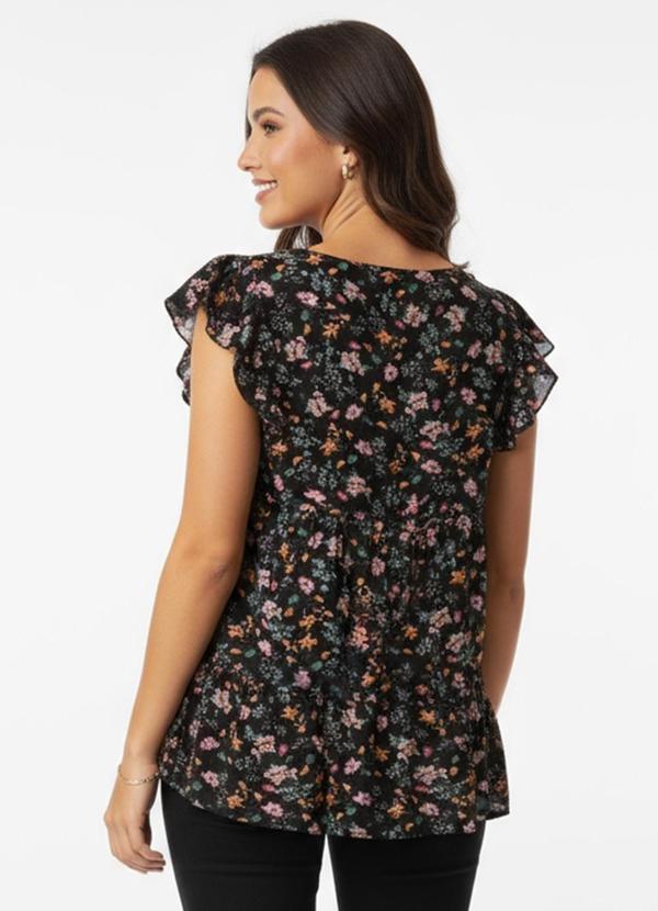 Quintess - Blusa em Camadas Mini Floral com Mangas Curtas 10