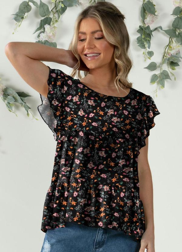 Quintess - Blusa em Camadas Mini Floral com Mangas Curtas 9