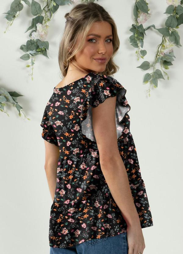 Quintess - Blusa em Camadas Mini Floral com Mangas Curtas 8