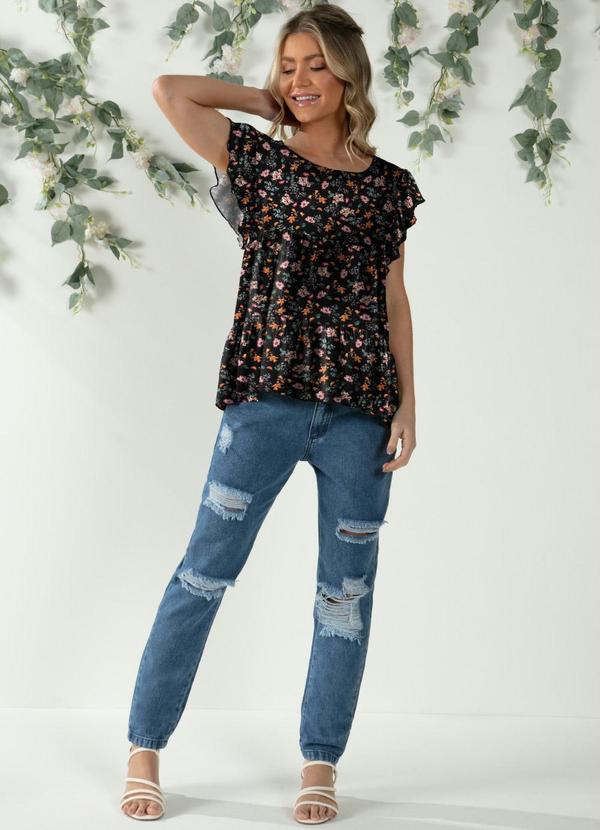 Quintess - Blusa em Camadas Mini Floral com Mangas Curtas 7