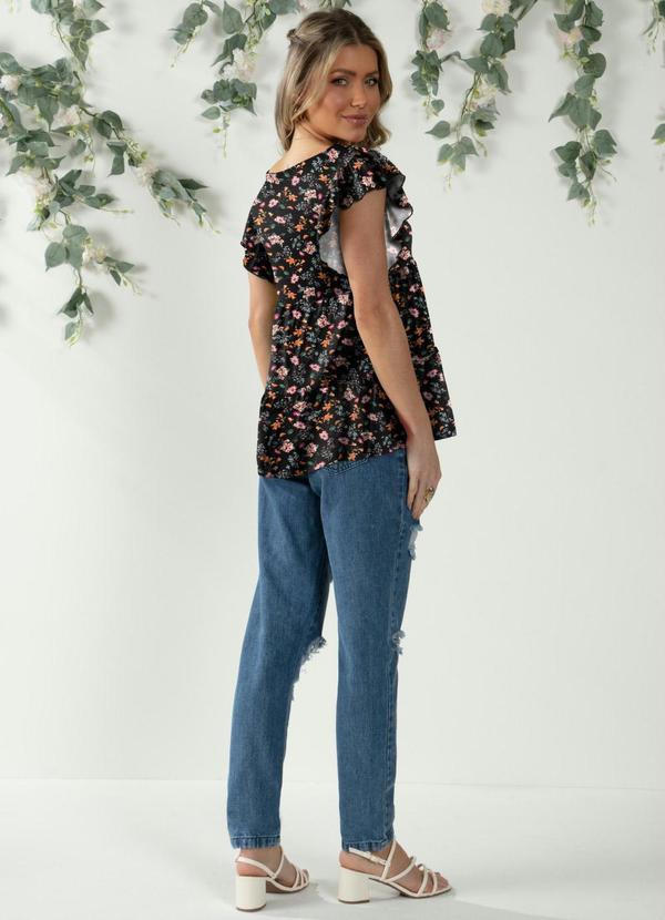 Quintess - Blusa em Camadas Mini Floral com Mangas Curtas 6