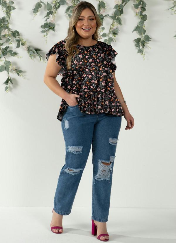 Quintess - Blusa em Camadas Mini Floral com Mangas Curtas 3