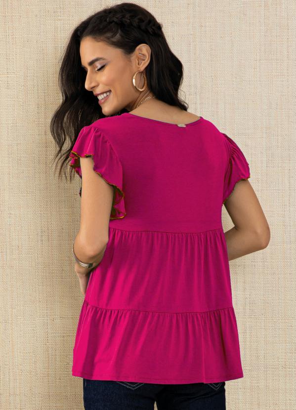 Quintess - Blusa em Camadas Pink com Mangas Curtas 2