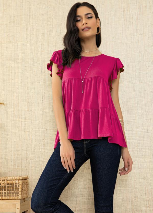 Quintess - Blusa em Camadas Pink com Mangas Curtas 3