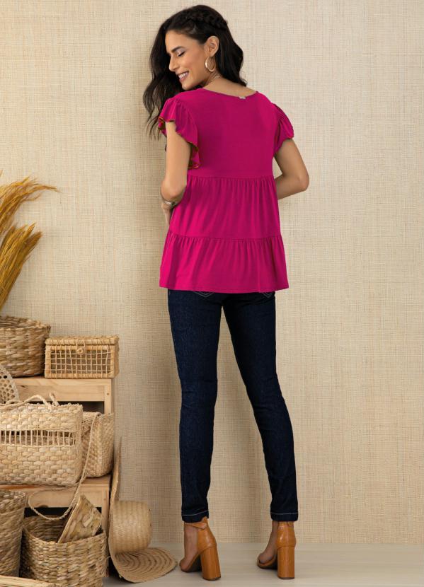 Quintess - Blusa em Camadas Pink com Mangas Curtas 4