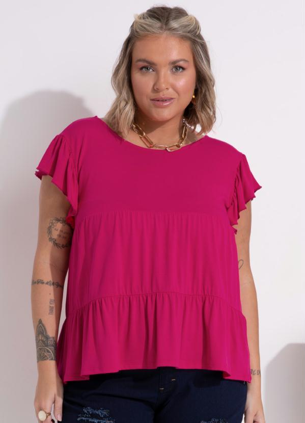 Quintess - Blusa em Camadas Pink com Mangas Curtas 5
