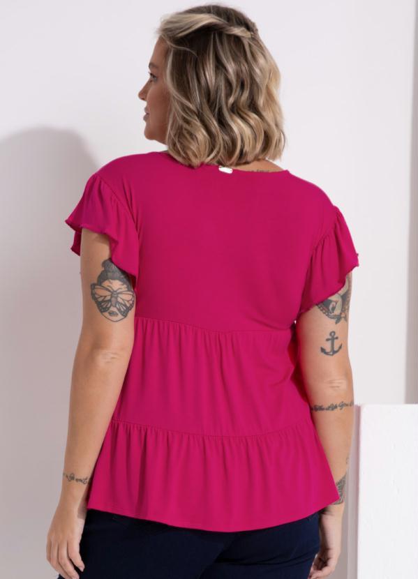 Quintess - Blusa em Camadas Pink com Mangas Curtas 6