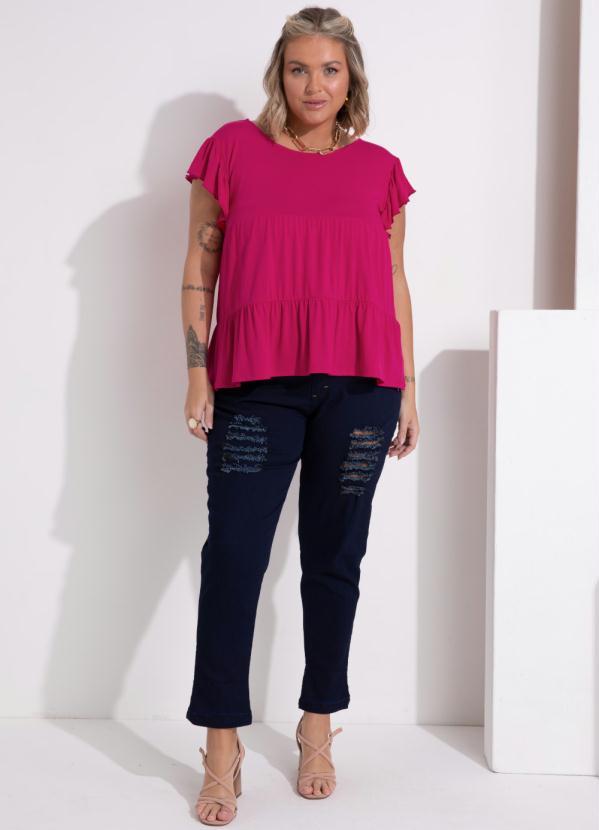 Quintess - Blusa em Camadas Pink com Mangas Curtas 7