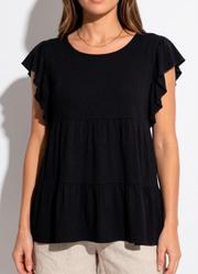 Blusa em Camadas Preta com Mangas Curtas