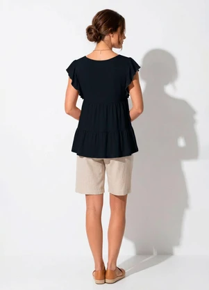 Quintess - Blusa em Camadas Preta com Mangas Curtas - QUINTESS