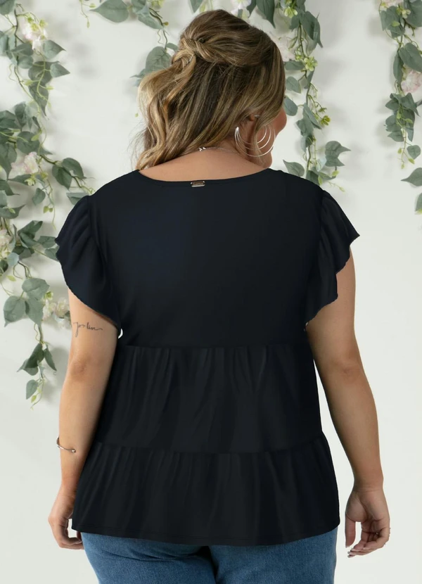 Quintess - Blusa em Camadas Preta com Mangas Curtas 8