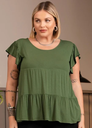 Quintess - Blusa em Camadas Verde com Mangas Curtas - QUINTESS