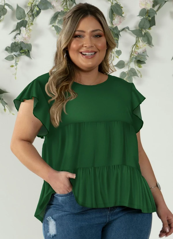 Quintess - Blusa em Camadas Verde com Mangas Curtas 5