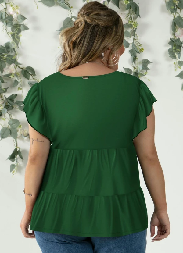 Quintess - Blusa em Camadas Verde com Mangas Curtas 4