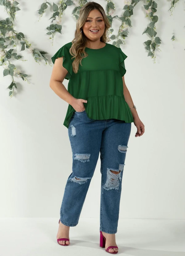 Quintess - Blusa em Camadas Verde com Mangas Curtas 3