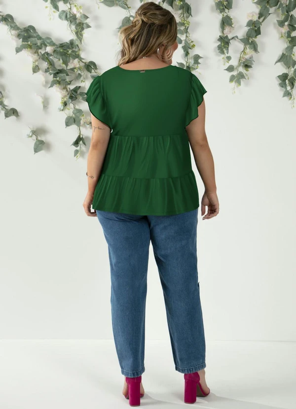 Quintess - Blusa em Camadas Verde com Mangas Curtas 2