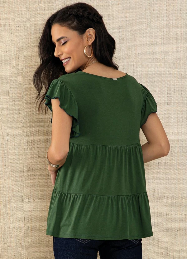 Quintess - Blusa em Camadas Verde com Mangas Curtas 11