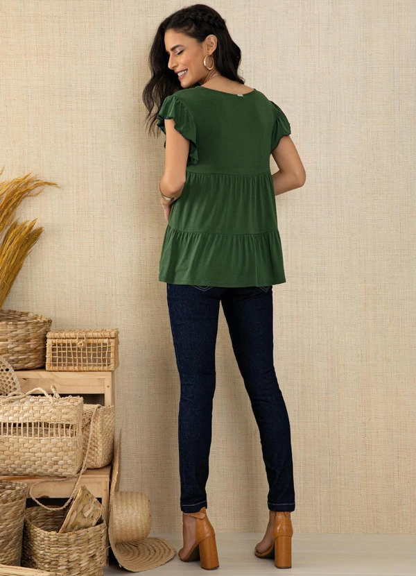 Quintess - Blusa em Camadas Verde com Mangas Curtas 9