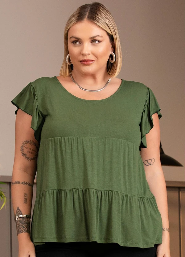 Quintess - Blusa em Camadas Verde com Mangas Curtas 8