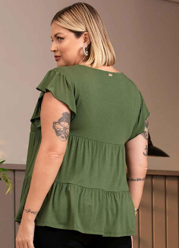 Quintess - Blusa em Camadas Verde com Mangas Curtas 7