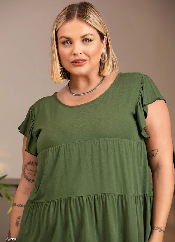 Quintess - Blusa em Camadas Verde com Mangas Curtas 6