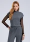 Gris - Blusa em Canelado Aveludado Preto - variação: Cinza Médio