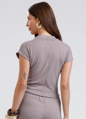 Gris - Blusa em Canelado Aveludado Lilás - GRIS
