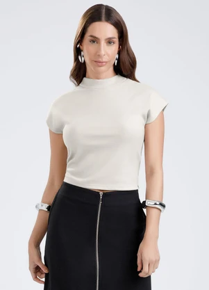 Gris - Blusa em Canelado Aveludado Off White - GRIS