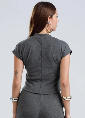 Gris - Blusa em Canelado Aveludado Preto - GRIS