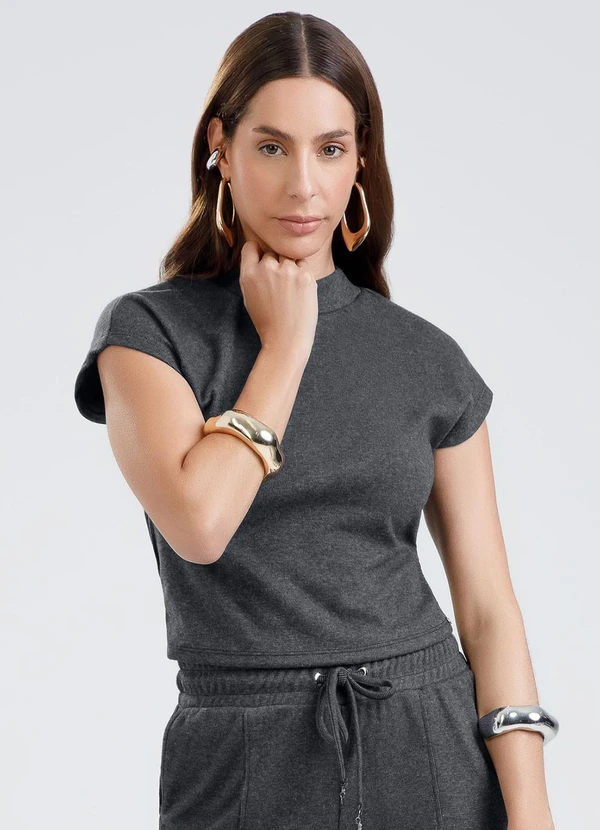Gris - Blusa em Canelado Aveludado Preto