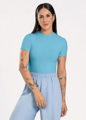 Cativa - Blusa em Canelado Azul Claro - CATIVA